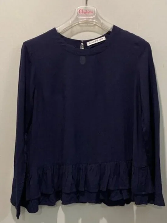Rodebjer Lindy Blue Pablum Frill Long Sleeve Ruffle Tunic - Picture 3 of 13